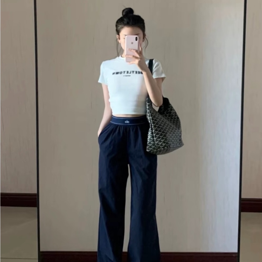 ALO Yoga Navy Blue Wide-Leg Pants